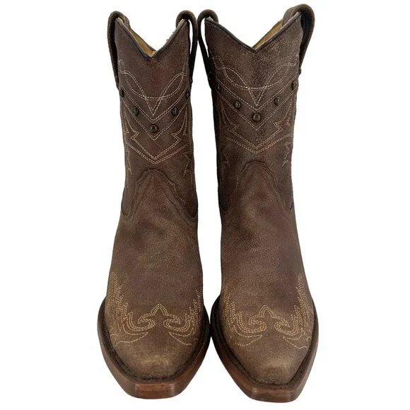 Corral Boots Women's 8M Brown Suede Leather Studded Ropers Cowboy Western Boots - Picture 5 of 16